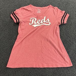 Women’s Cincinnati Reds Shirt V-neck Large Genuine Merchandise Short Sleeve